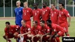 Ðội tuyển Canada tại Havana, Cuba trước trận đấu vòng loại tranh vé dự World Cup 2014 với Cuba, ngày 8/6/2012. Canada won 1-0.